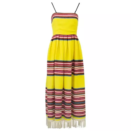 1970s Albert Capraro Yellow Mexican Blanket Maxi Dress For Sale at 1stDibs