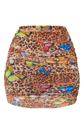 Shape Multi Butterfly Print Mesh Bodycon Skirt | PrettyLittleThing
