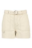 Petite Belted Pocket Detail Denim Shorts | boohoo ecru
