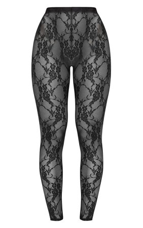 Black Lace Leggings | Trousers | PrettyLittleThing