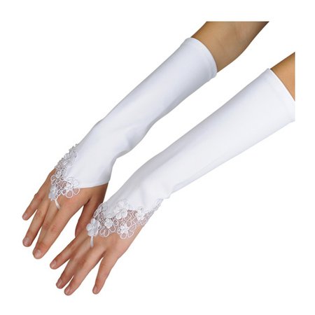 White Fingerless Satin Elbow Gloves for Formal Occaisons