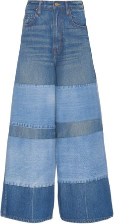 B SIDES Claude High-Rise Cropped-Flare Awning Stripe Jean