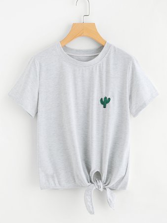 Cactus Embroidered Knot Front Tee
