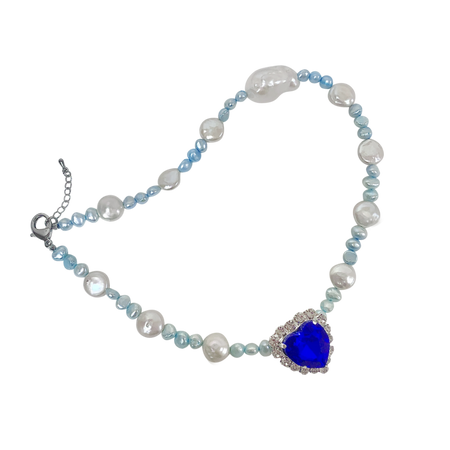 Heart Gem with Pearl Necklace blue : HURJABOY