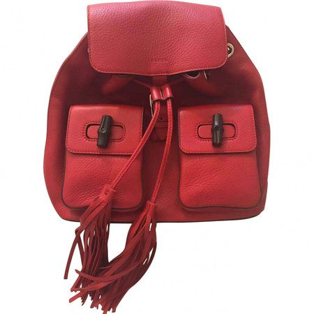 Bamboo leather backpack Gucci Red in Leather - 6727799