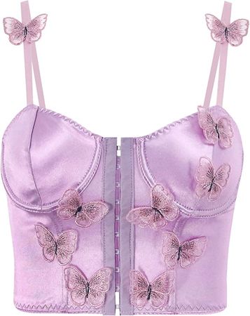 Amazon.com: Testudineus Women Silky Satin Front Push Up Bustier Chic Butterfly Applique Corset Bra Vest Tight Sleeveless Tube Top : Clothing, Shoes & Jewelry