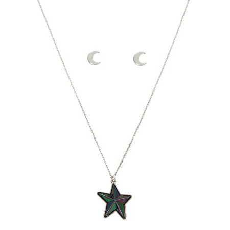 Betsey Johnson Star Pendant Necklace & Moon Stud Earrings Set, Multi, One Size: Clothing