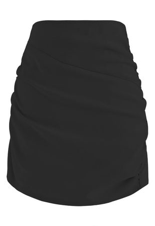 Crisscross Flap Ruched Mini Bud Skirt in Black - Retro, Indie and Unique Fashion