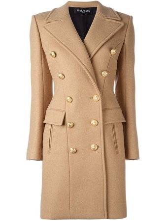 Nude virgin wool-cashmere blend double breasted coat from Balmain
