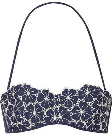 Floral-embroidered Underwired Bikini Top - Navy