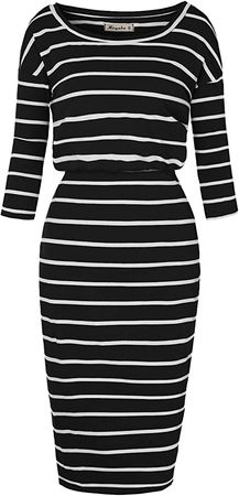 Moyabo Women's 3/4 Sleeve Round Neck Hips-Wrapped Casual Office Pencil Dress at Amazon Women’s Clothing store