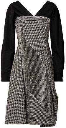 Layered Houndstooth Wool-blend And Cotton-blend Dress