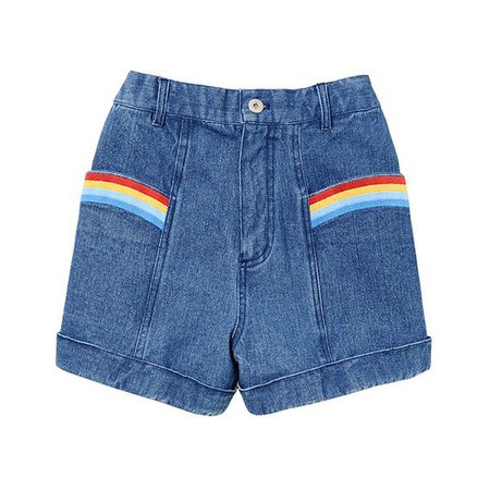 rainbow denim shorts