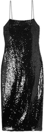The Camille Sequined Crepe Midi Dress - Black