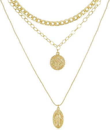 FAMARINE Gold Layered Necklaces for women, Vintage Oval Miraculous Virgin Mary Finish Pendant Necklace for Girls Christian Jewelry Gift : Amazon.ca: Clothing, Shoes & Accessories