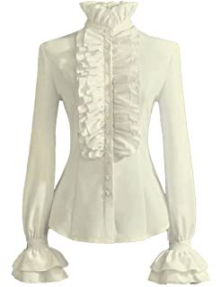 Victorian Blouse Womens Gothic Lolita Shirt Vintage Long Sleeve Lotus Ruffle Tops at Amazon Women’s Clothing store