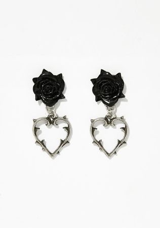 Barbed Heart Rose Earrings – Dolls Kill