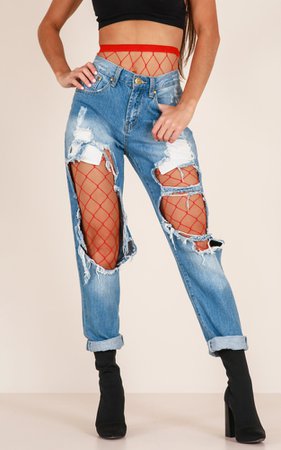 red fishnets under ripped jeans - Google Search