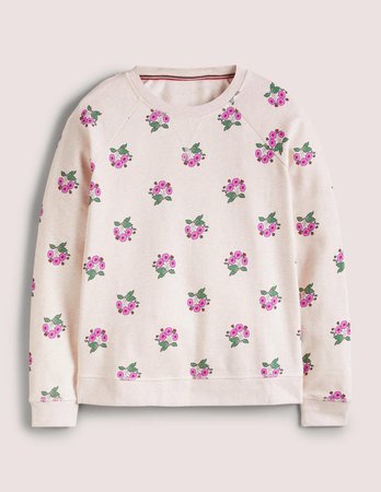 Printed Cotton Sweatshirt - Oatmeal, Wild Pansy | Boden US