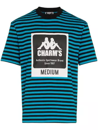 Charm's X Kappa Logo Printed Striped cotton-blend t-shirt - Farfetch