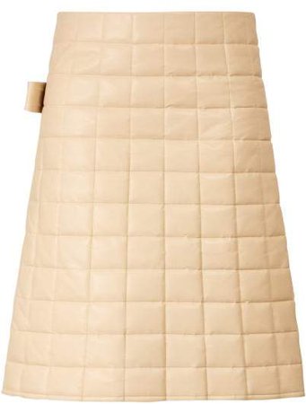 High Rise Quilted Leather Skirt - Womens - Ivory