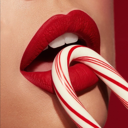 red lips and candy cane