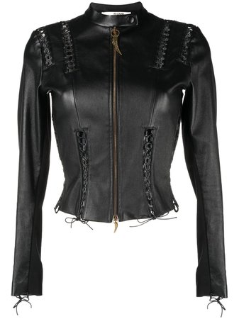 Roberto Cavalli lace-detail Leather Biker Jacket - Farfetch