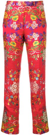floral jacquard hipster trousers