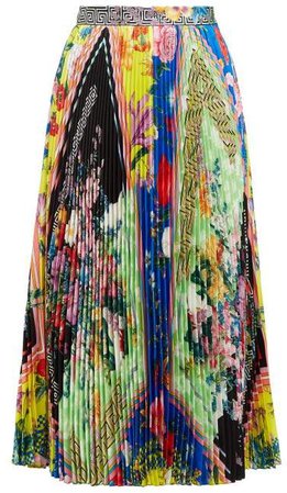Acid Bloom Print Pleated Silk Twill Skirt - Womens - Multi