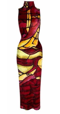 FW 2000 Christian Dior | John Galliano Red & Yellow Velvet Stained Glass Dress