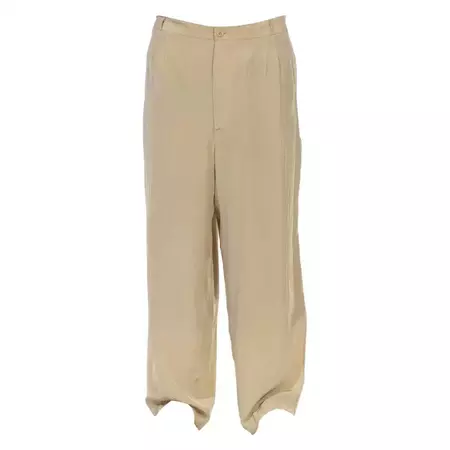 1980S Ecru Silk Crepe De Chine Pleated and Elastic Men's Pants For Sale at 1stDibs