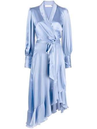 Shop blue Zimmermann Silk Wrap Midi dress with Express Delivery - Farfetch