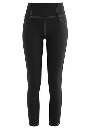 Seam Detail Back Patched Pocket Crop Leggings in Black - Retro, Indie and Unique Fashion