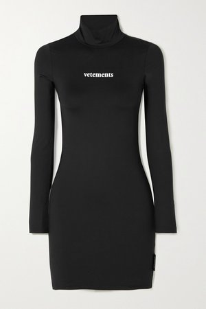 Black Printed stretch-jersey turtleneck mini dress | Vetements | NET-A-PORTER