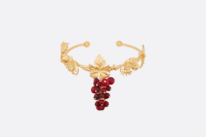 Dior, MILLE FLEURS DE DIOR BRACELET Gold-Finish Metal and Burgundy Glass Beads