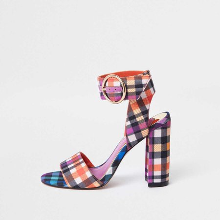 Purple check print block heel sandals - Sandals - Shoes & Boots - women