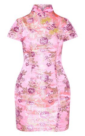 Pink Oriental Jacquard Bodycon Dress | PrettyLittleThing USA