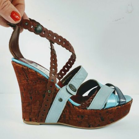 New Miss Sixty Womens Brown and Blue Shoes Wedges Cork Heel EUR 36, US sz 6 | eBay