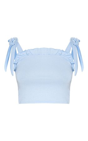 Baby Blue Jersey Tie Detail Crop Top | Tops | PrettyLittleThing