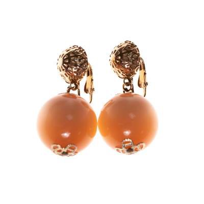 Vintage 1960s Peach Moonglow Earrings with Gold Detailing - Vintage Meet Modern