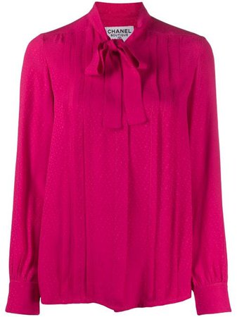 Shop pink Chanel Pre-Owned pleated pussy bow blouse with Express Delivery - Farfetch