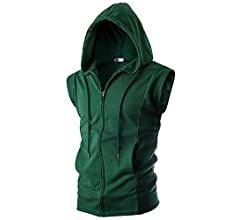 Ohoo Mens Slim Fit Sleeveless Lightweight Zip-up Hooded Vest With Single Slide Zipper/DCF012-GREEN-L at Amazon Men’s Clothing store