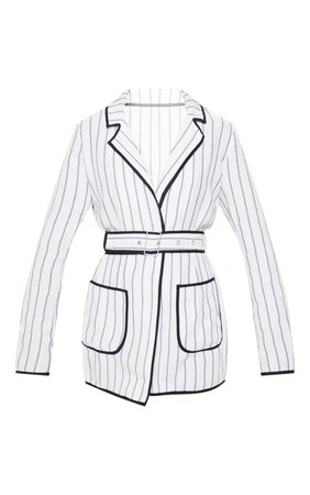 White Striped Linen Blazer | Coats & Jackets | PrettyLittleThing