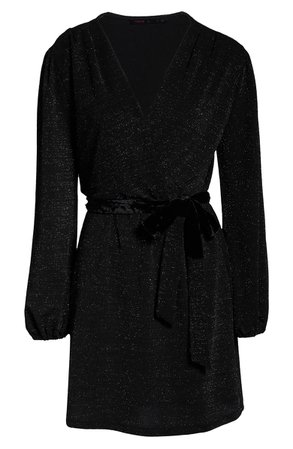Fraiche by J Glitter Faux Wrap Front Long Sleeve Dress | Nordstrom