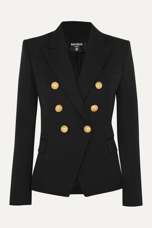 Black Double-breasted wool-twill blazer | Balmain | NET-A-PORTER
