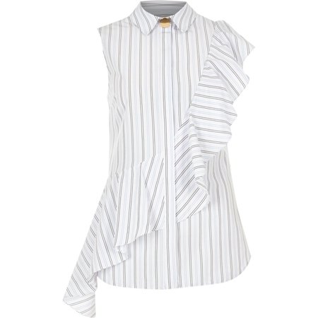 White stripe frill sleeveless shirt - Shirts - Tops - women