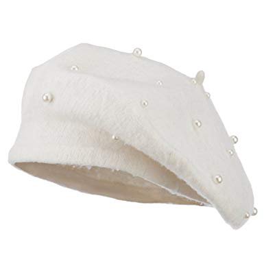White Beret Embellished with Pearls