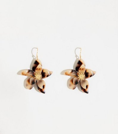 Brown Tortoiseshell Resin Flower Earrings | New Look