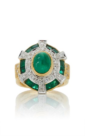 18K Yellow and White Gold, Emerald and Diamond Ring by Giovane | Moda Operandi