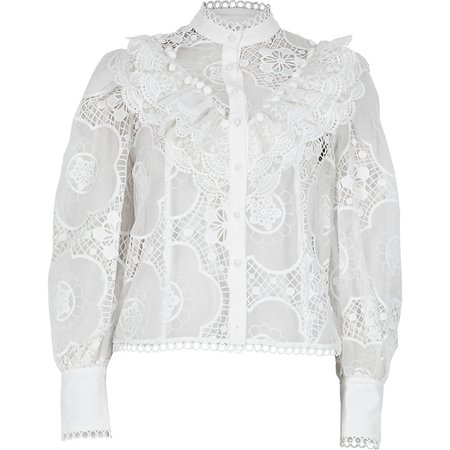 White long sleeve lace shirt | River Island